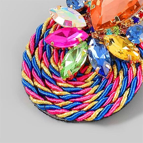 Multicolor Ethnic Boho Rhinestone Statement Earrings‎ with Gold Wrap Acce… - Picture 5 of 9